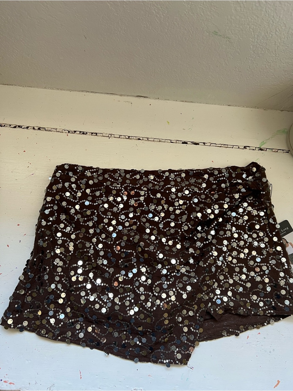 Brown Sequin Mini Skirt - Sparkle Hem Mini